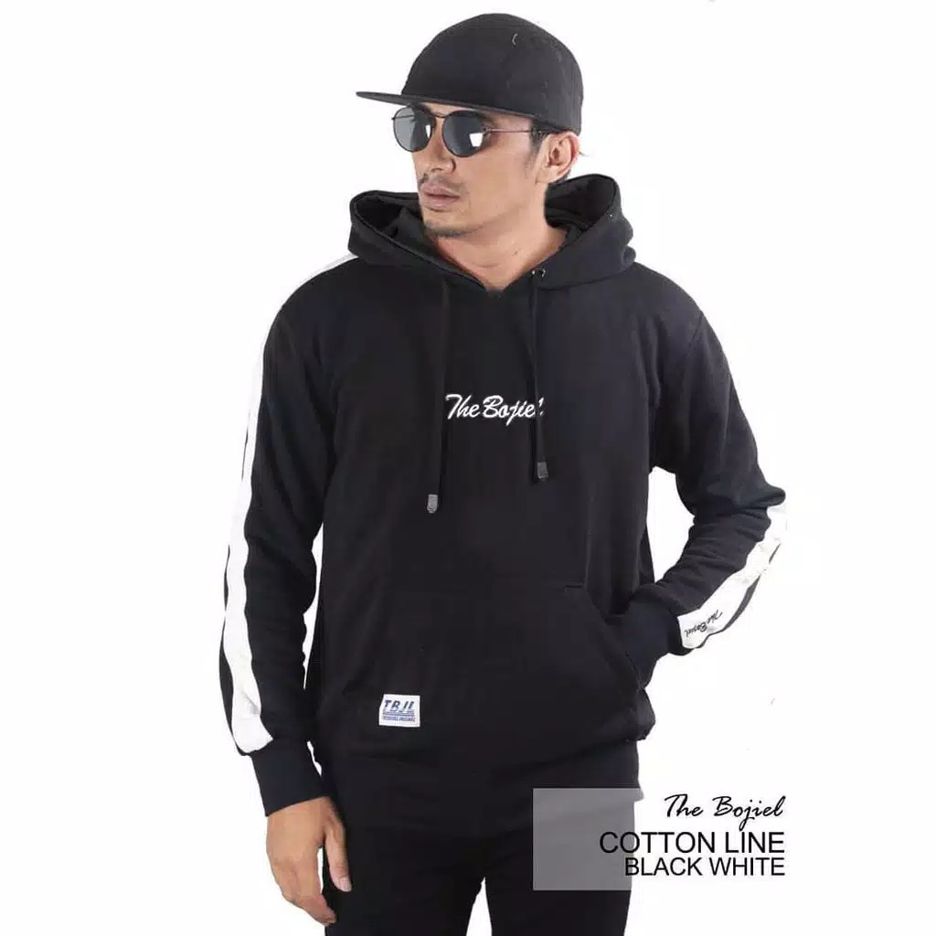 JAKET HOODIE LOKAL BRAND - BOJIEL (LOGO BORDIR WHITE STRIP)
