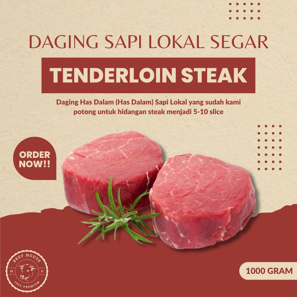 

Tenderloin Steak Daging Sapi Lokal Segar Has Dalam Fresh Premium 1000 Gram