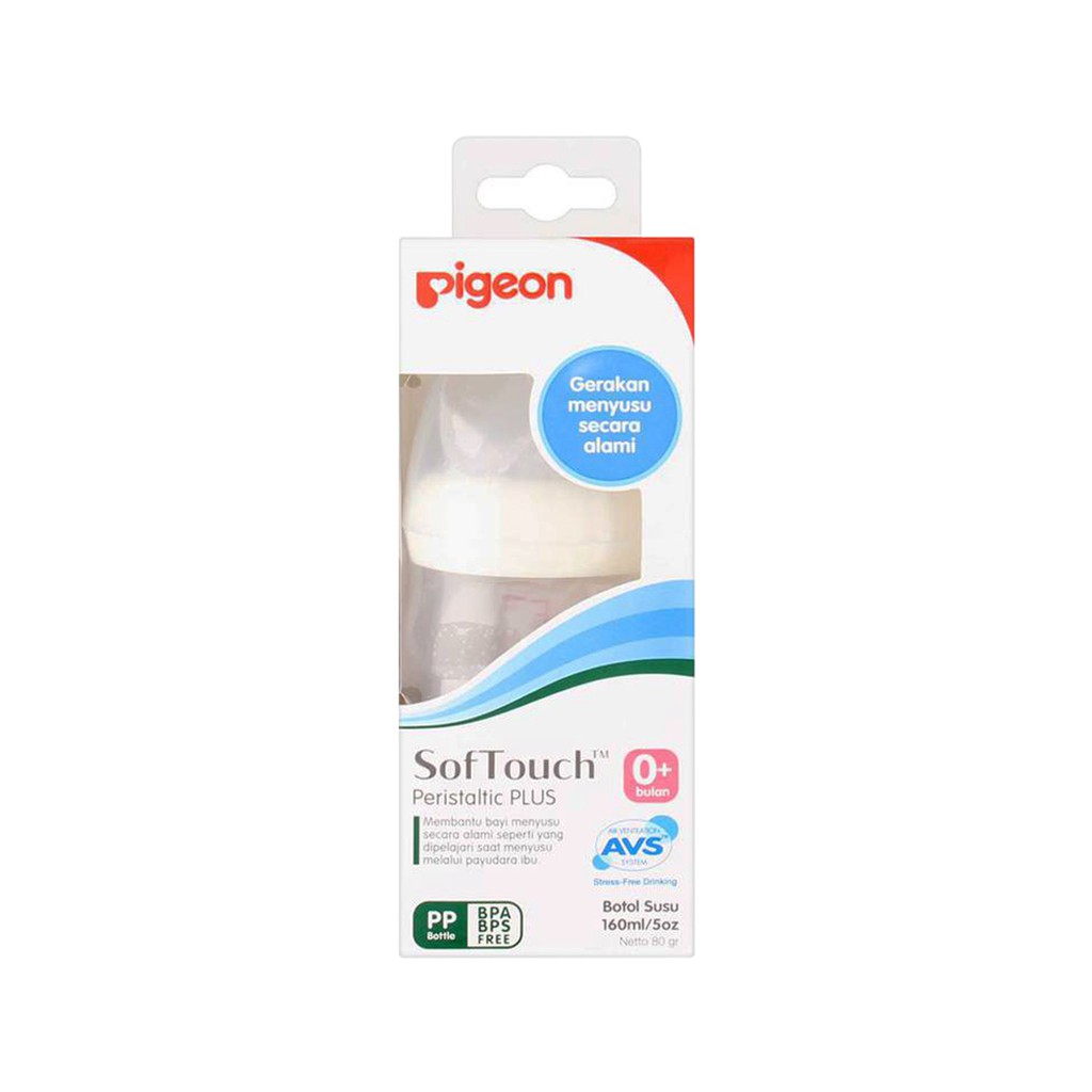 Pigeon Botol Susu SofTouch Peristaltic Plus PP Wide Neck Bottle 0+ Bulan 160ml