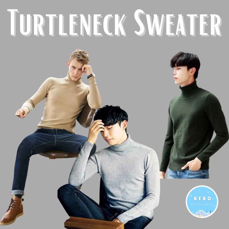 Sweater Turtleneck Pria Rajut  Halterneck Sweater Pria