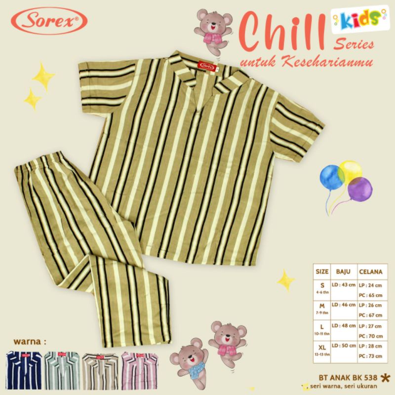 Sorex Kids Baju Tidur Anak perempuan BK 538 (1 Set Atasan pendek + Celana Panjang chilli Series Piyama