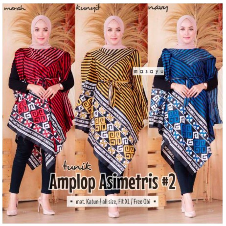 Tunik Amplop Asimetris #2 Batik Kantor Midi Kantor Casual Modern Pesta Kerja Muslim Seragam