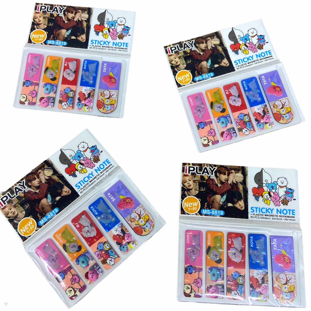 ISI 100LEMBAR | PEMBATAS BUKU BT21 BTS PLASTIK / PEMBATAS BUKU BTS / BOOKMARK BT21 / STIKY NOTE BT21-iPLAY+Mag- BT21