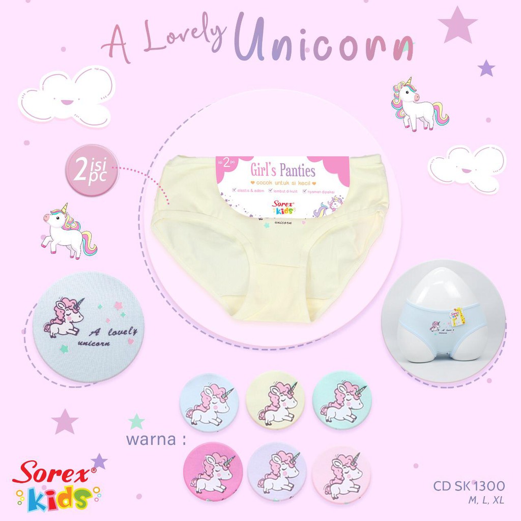 2PCS CELANA DALAM ANAK PEREMPUAN/ CD ANAK SOREX KEPIT  KIDS 1300 unicorn ； 1301 balerina ICE CREAM