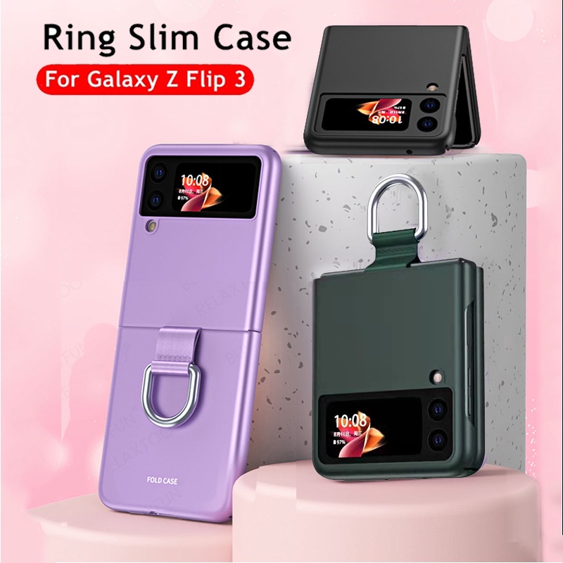 Hard Case Frosted Matte Skin Feel Folding Phone Case For Samsung Galaxy Z Flip 3 ( Standard Atau With Ring )