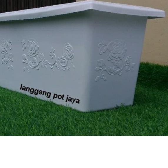 ☆ Pot tanaman plastik putih SHALLOM panjang motif bunga ukuran 65 cm ➸