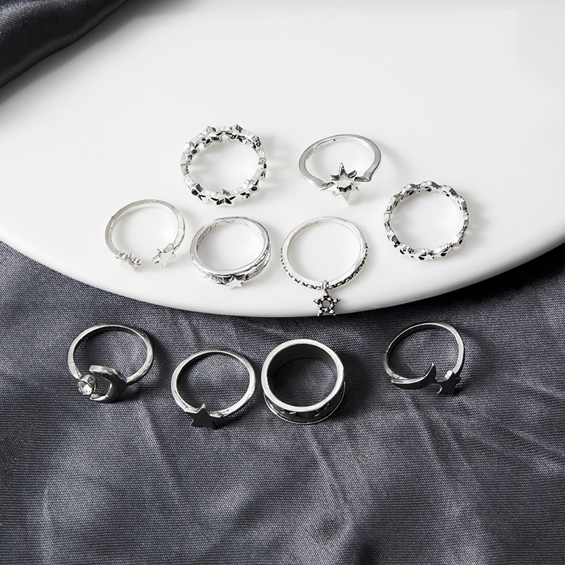 Ornamen kepribadian tren pentagram liontin open moon ring set