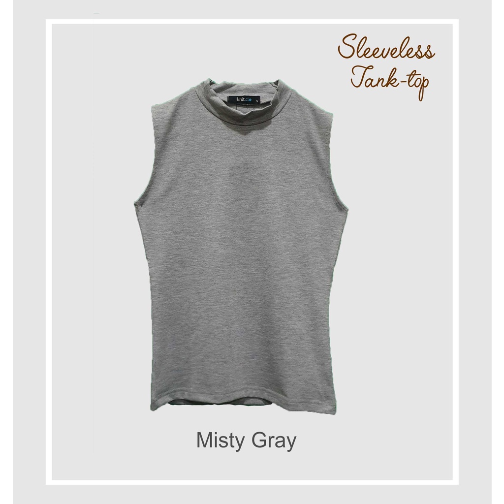 KNITCLO TURTLE NECK TANK TOP WANITA Sleeveless Rayon Spandex Soft-Misty Gray