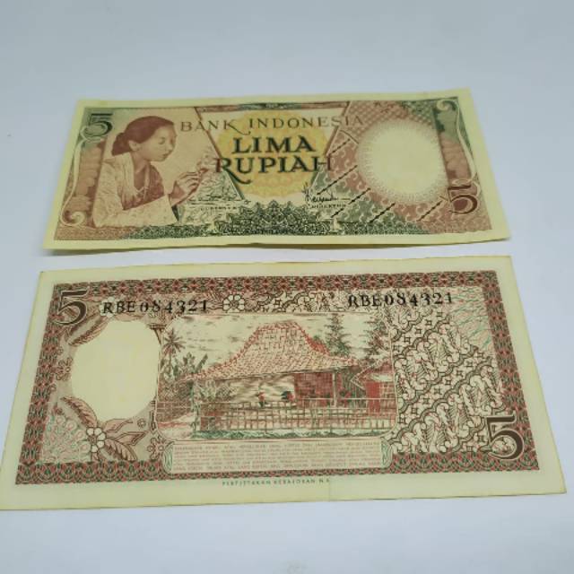 Uang kuno 5 rupiah pekerja kertas