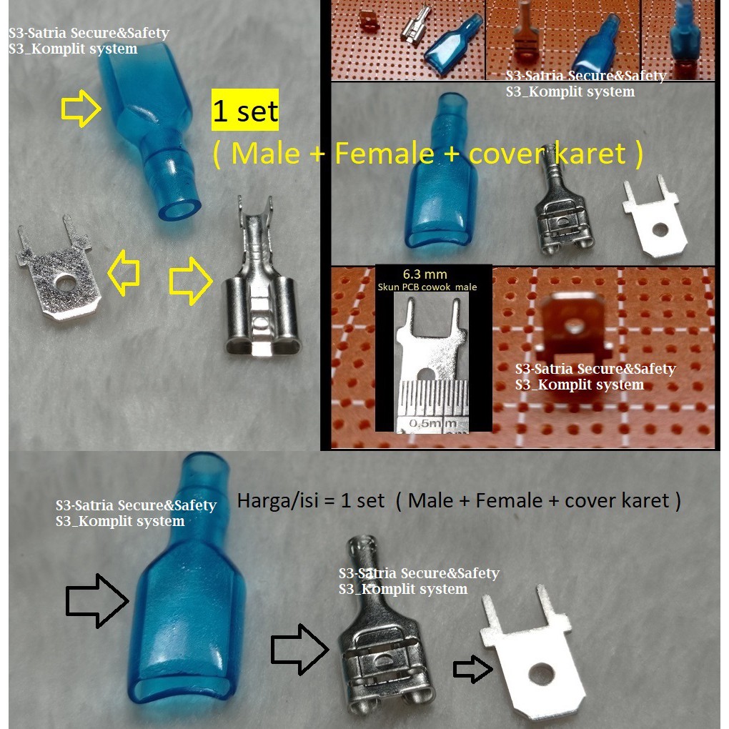 1set skun 6.3 mm sekun PCB male female cover karet scun 6.3mm 6,3mm