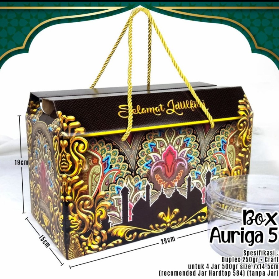 

Kotak Kardus Box Lebaran Idul Fitri Cookies Kuker Muat 4 toples 500gr 5pcs