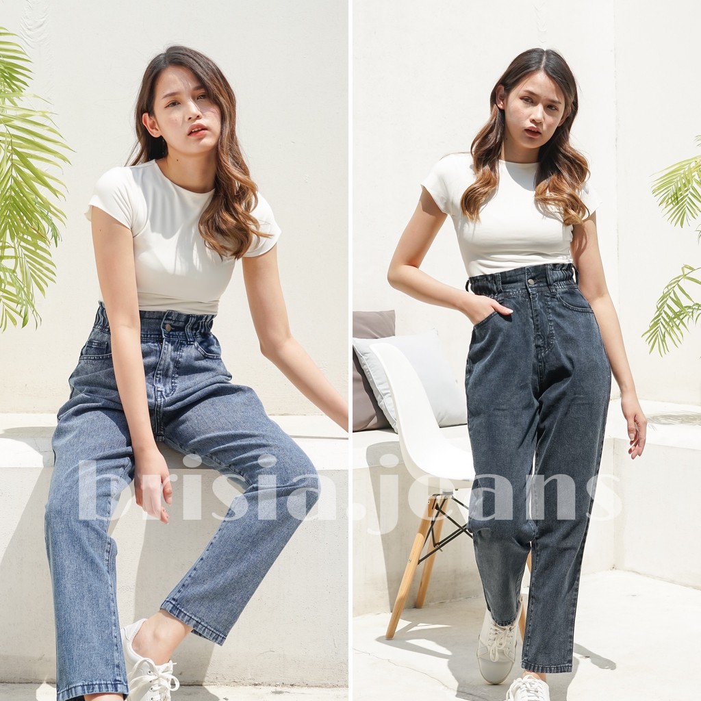 BRISIA JEANS - JI-EUN Boyfriend Jeans Size 27-38 - Snow Blue - Snow Black / Highwaist Jeans