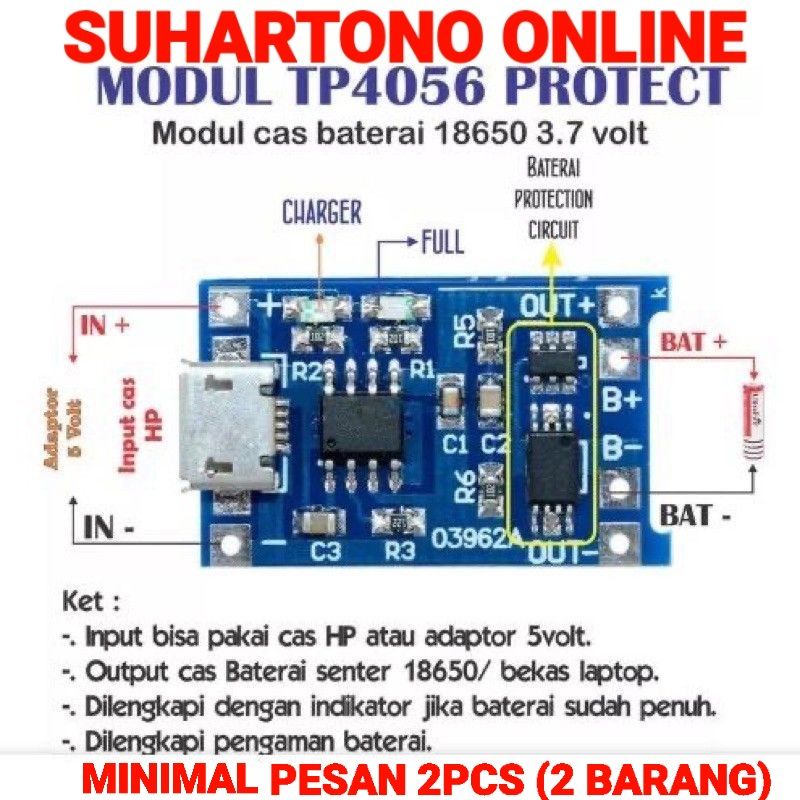 TP4056 Charging Charge with Battery Protection Modul Cas 18650 Lithium Battery