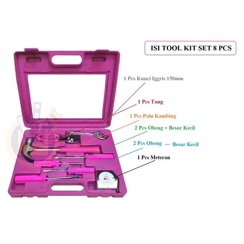 Tool Kit Set 8 Pcs + Koper Hand Tool Kit Set / Toolkit Set 8 pcs Set Perkakas Alat Tukang Toolset Toolkit