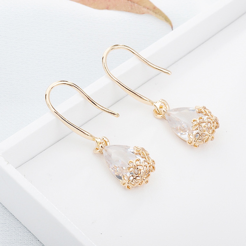 Hu Hu Hu Hu Hu Alat Bantu Pasang Kacamata♡ Anting Kait Gantung Bahan Metal Desain Bunga Hias Cubic Zirconia Gaya Vintage Untuk Wanita
