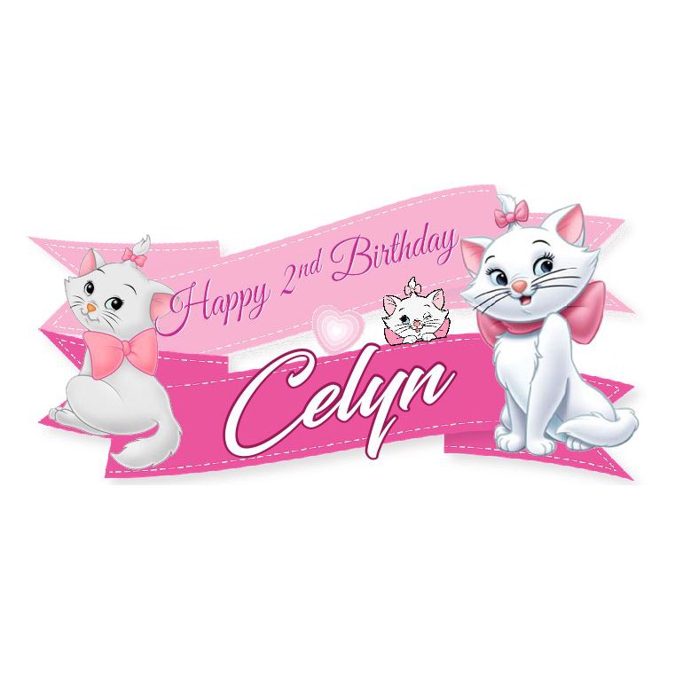 Topper Banner HBD Marie the cat dengan nama