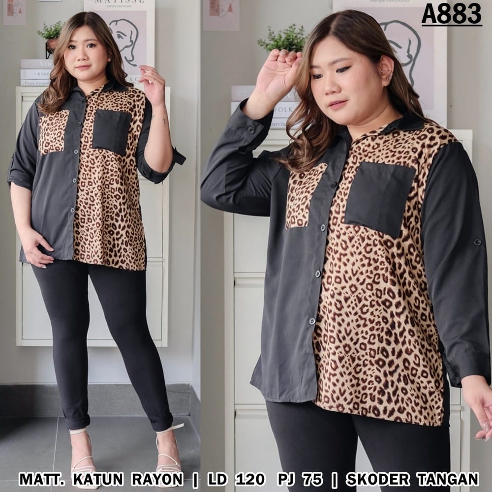 RL - Kemeja Jumbo Velin Leopard A882, Kemeja Wanita Dewasa Jumbo, Kemeja Kemeja Katun Rayon, Kemeja 