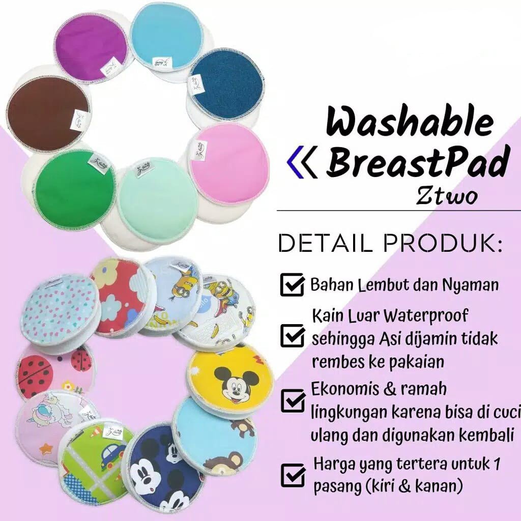 Ztwo Washable Breastpad - Breast Pad Penyerap Asi Cuci Ulang Isi 1 Pasang