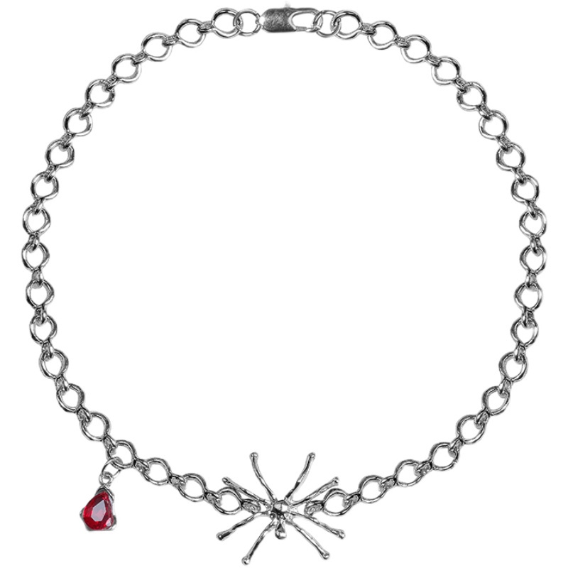 Ruby Spider Necklace Accessories Light Luxury Personality Retro Clavicle Chain