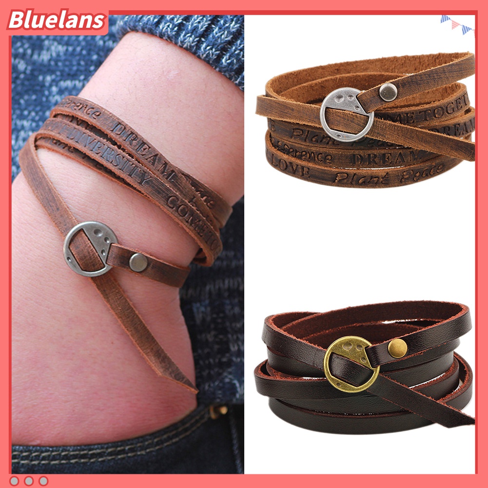 Gelang Multilayer Bahan Kulit Imitasi Gaya Vintage Untuk Pria Dan Wanita