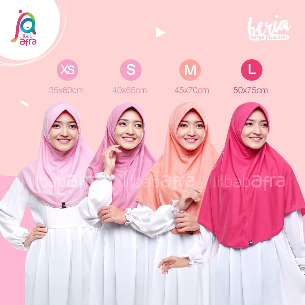 Jilbab Beria Size S - Bergo Jilbab Afra (Arfa) - Hijab Instan Bahan Kaos, Adem, Lembut &amp; Nyaman