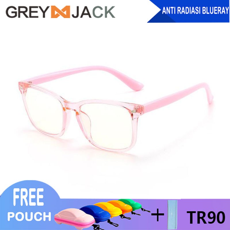 Grey Jack Kacamata Anak Remaja Lensa Anti Radiasi Blueray Komputer HP TV Fashion Anak Perempuan dan Laki-laki 8297-C30pink