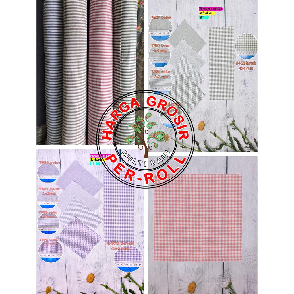 bahan multi kain katun gingham tenun yarndyed salur kotak garis basic basik