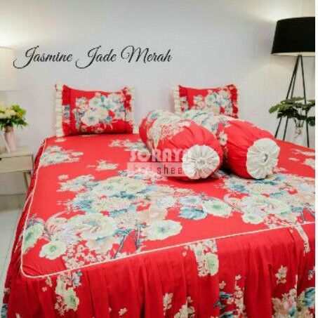 SPREI SORAYA BEDSHEET RIMPEL JASMINE JADE MERAH 180X200X55
