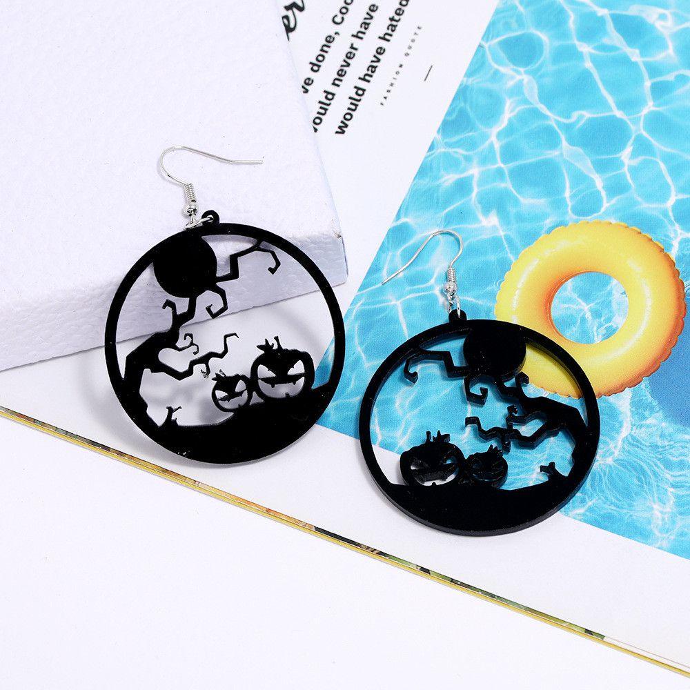 Lily Halloween Drop Earrings Hadiah Pesta Bulat Kucing Hitam Labu Spider Tangan Hallowmas Kostum Cosplay