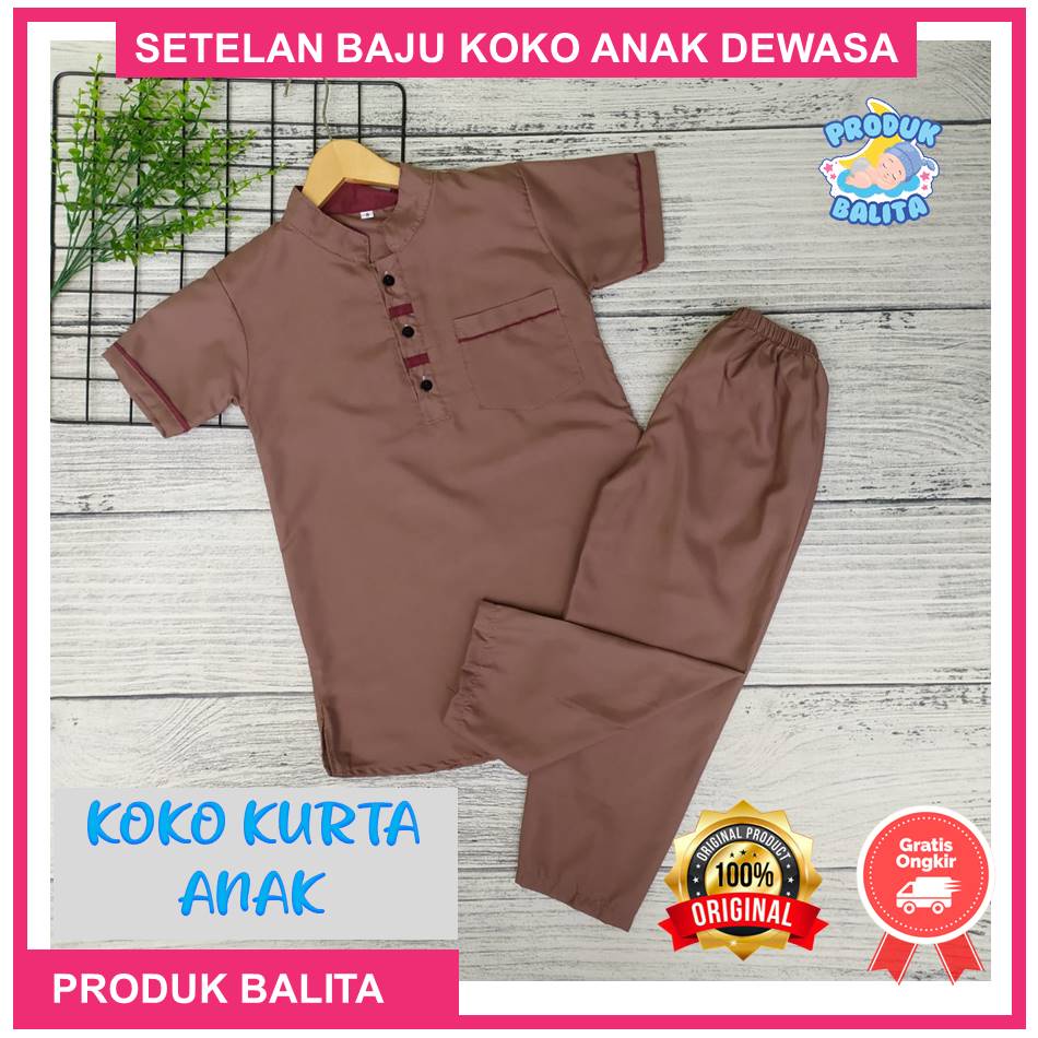 Set Baju Muslim  Koko Kurta Anak Laki-laki  Setelan Koko Anak Terlaris Usia 6-12 Tahun Lengan Pendek