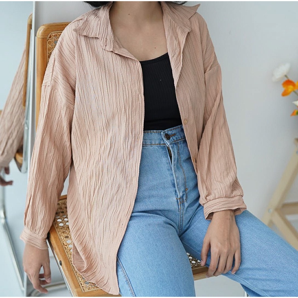 BEFAST - ZFS OOTD Wanita Kemeja PASTY / HARRI LADY CRUSH OVERSIZE SHIRT / Kemeja Oversize / Kem Kekiniaan Remaja Wanita / Kem Terlaris / OOTD ala Korean Style / Kemeja Polos Casual / Atasan Pakaian Lengan Panjang