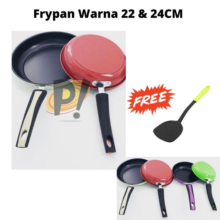 Teflon / Frypan Set WARNA 22 & 24 Cm Free Spatula