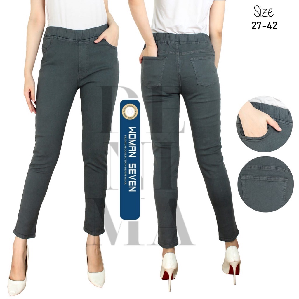 Leging jeans wanita | jegging pinggang karet | jeans skiny | celana panjang | jeans murah