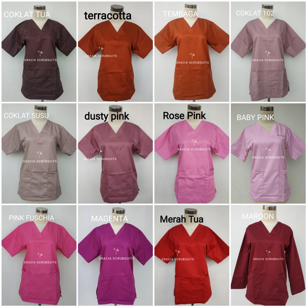 READY STOCK! GRACIA SCRUBSUITS - baju dokter/jaga/jaga malam/scrub MURAH 1 STEL MODEL ROK