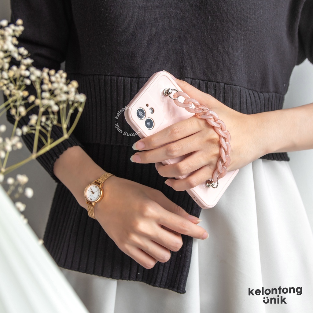 (Seri 1) For iPhone - Glossy Campro Soft Case + Marble Chain Grip/ Chain Case Rantai