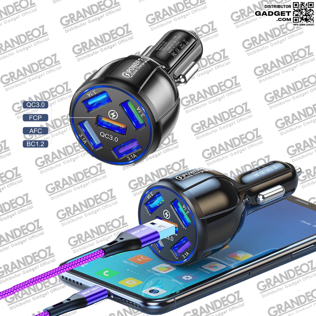 USLION 5 PORT USB CHARGER MOTOR CAS COLOKAN 5PORT Car Charger Mobil USB 5 Port QC3.0 15A - BK-359 IN