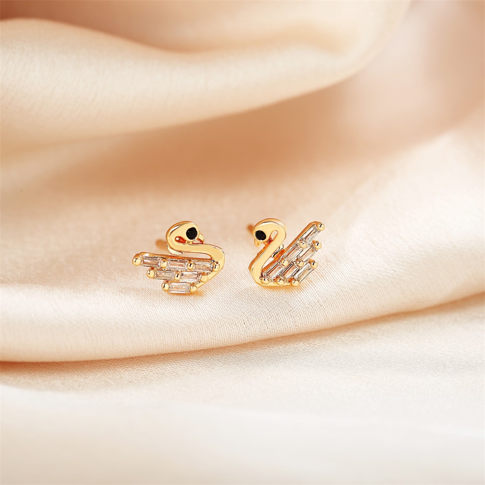 Y471 COD Anting Tusuk Titanium Angsa Dengan Mahkota Diamond Artifisial Warna Gold Anting Angsa Emas Asli