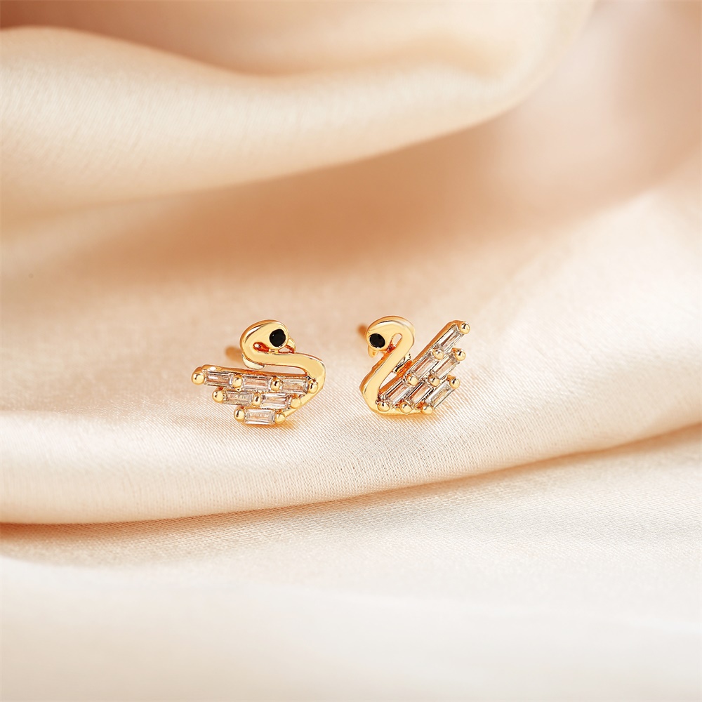 Y471 Korea Emas Stainless Steel Swan Earrings Fashion Jewelry Earrings