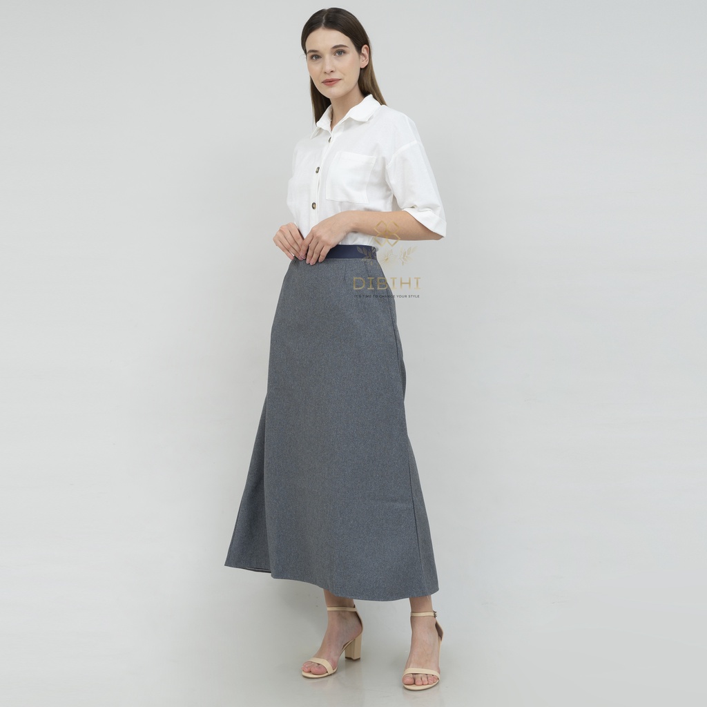 Rok Panjang Polos Kerja Formal Wanita Pinggang Karet A Line Bigsize