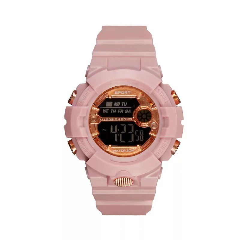 Jam Tangan Sport Digital Dial Bulat Rubber Untuk Wanita Dan Pria Fashion Gaya Korea Import-45-3 Pink