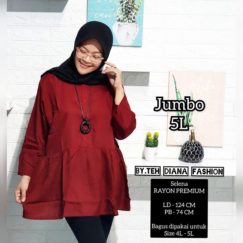 Atasan Wanita Jumbo / Blouse Wanita Jumbo / Baju Atasan Wanita Jumbo Model Selena Rayon Polos Ld 124-Marun
