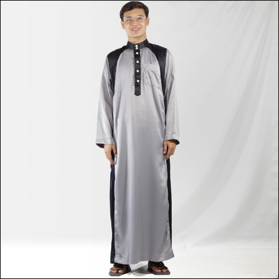 Gamis Pria Jubah Gamis Laki Laki seri Velvet Kombinasi Gamis Modern Gaya Casual Remaja dan Dewasa-Abu Hitam