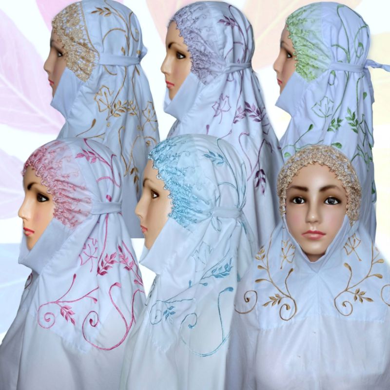 Mukena terusan lajuran putih Khadijah Renda