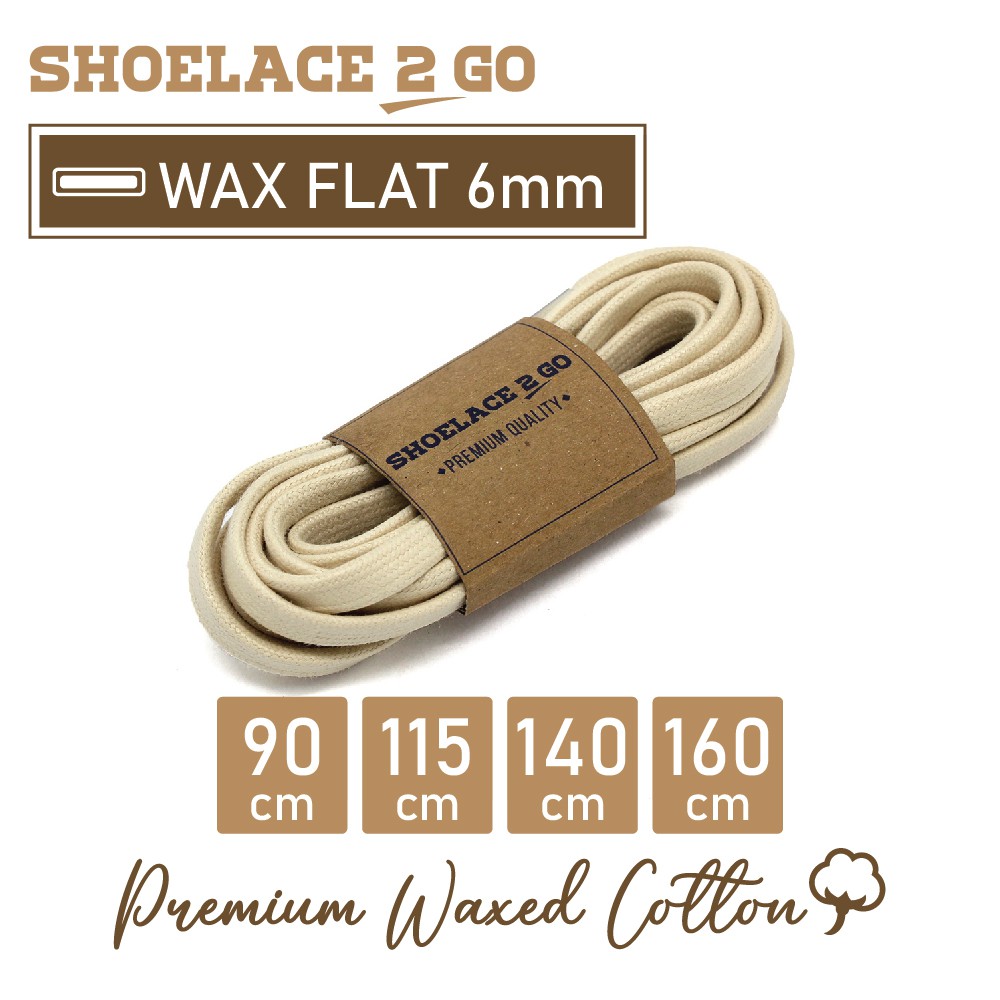 SHOELACE 2 GO PREMIUM TALI SEPATU LILIN WAX GEPENG PIPIH FLAT - WF6 - A2 - IVORY - 6MM