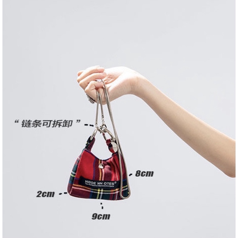 Retro niche red plaid mini headphone bag messenger chain bag