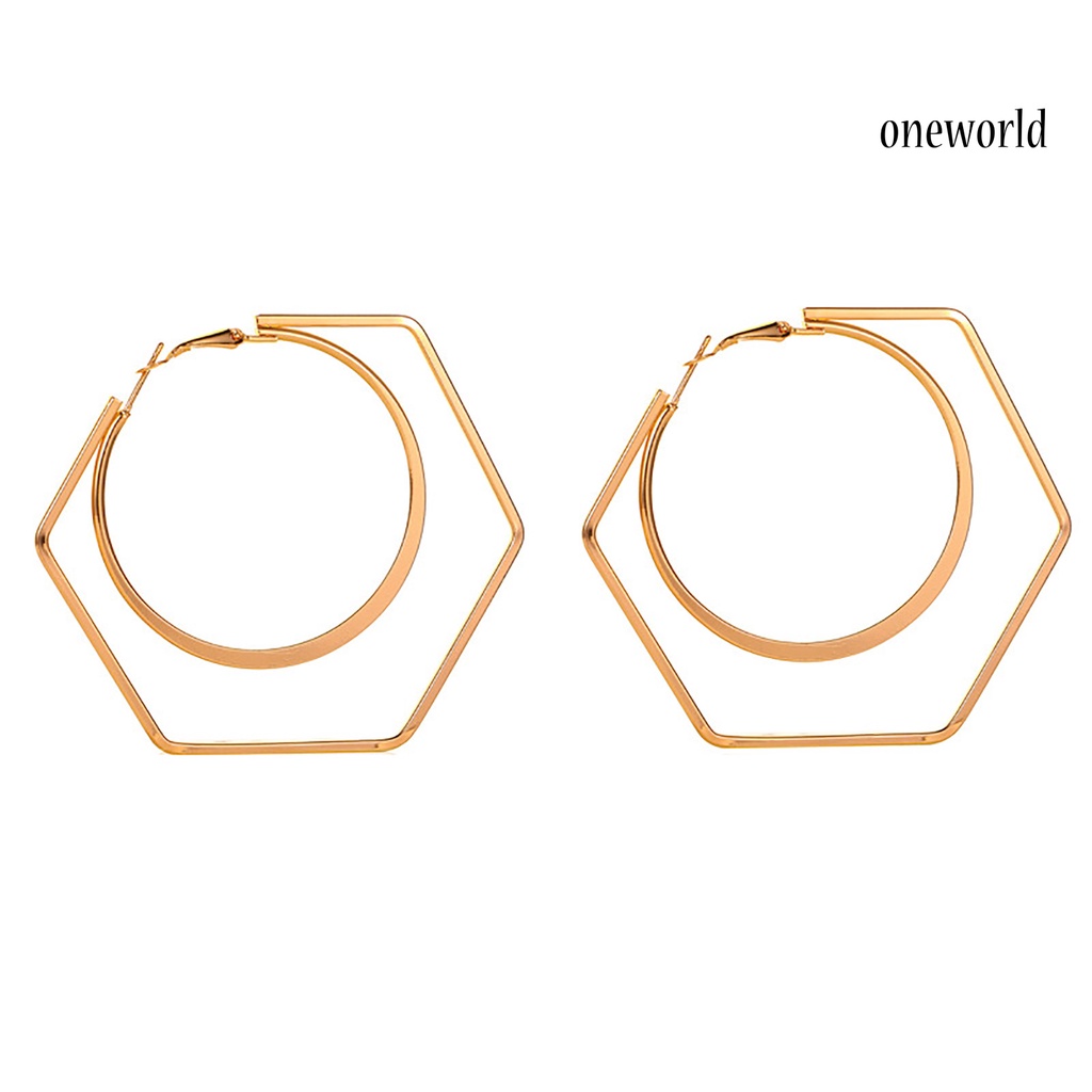 OW# 1 Pair Unique Women Exaggerated Geometry Big Round Hexagon Drop Earring Jewelry Accessory for Shopping