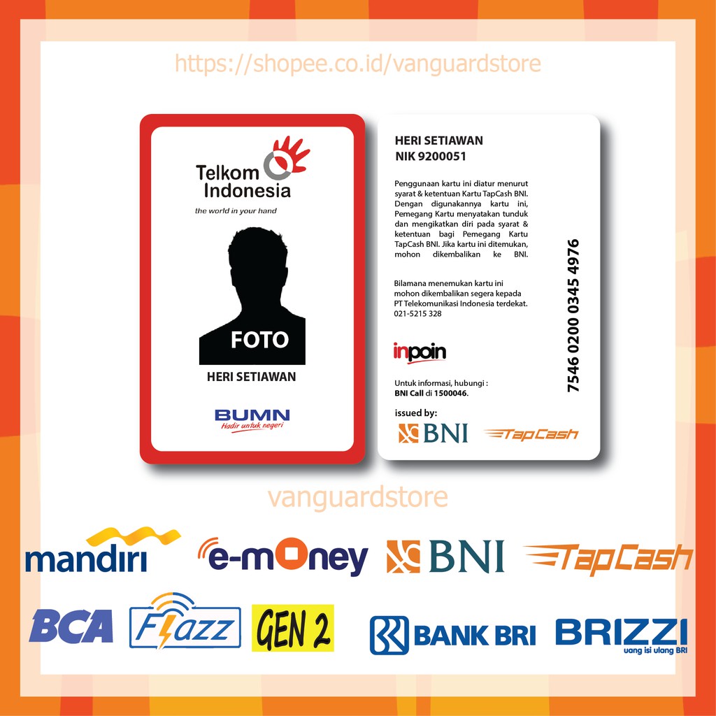 KARTU E MONEY E TOLL KARTU TELKOM BNI ID CARD 16 EMONEY MANDIRI FLAZZ BCA BNI TAPCASH BRIZZI-2 SISI