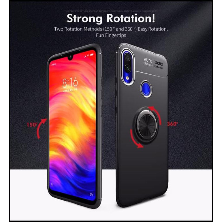 Case Casing HP Xiaomi Redmi Note 7 Autofocus Invisible Iring FREE TEMPERED GLASS - Hitam