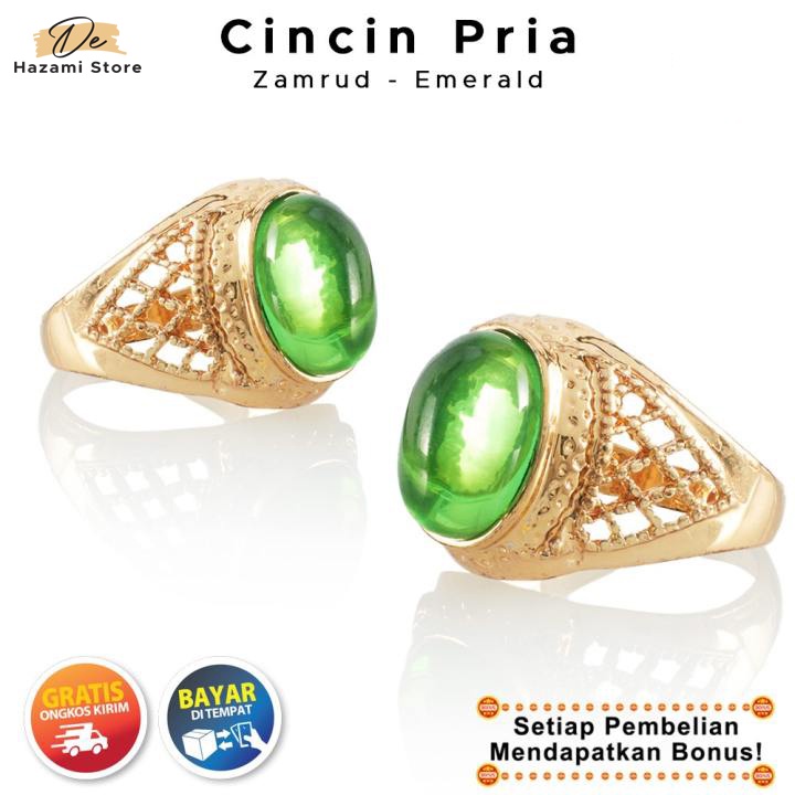 BISA COD Cincin Pria Zamrud Emerald Hijau Muda Ring Emas Keren Ijo Mewah Terbaru 2021