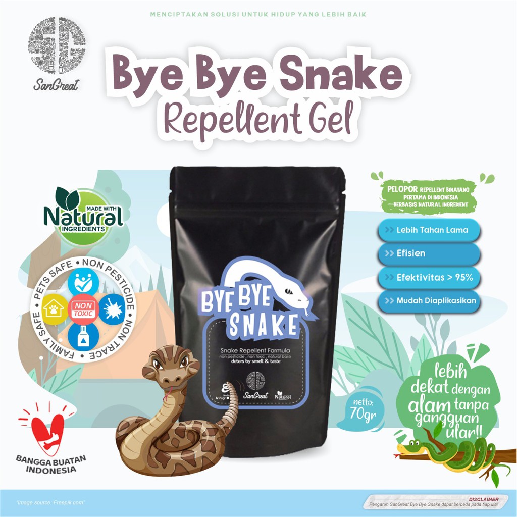 Anti ular penangkal ular alat pengusir Ular masuk rumah non pestisida aman SanGreat Bye Bye Ular gel 70 gr dan spray 100 ml